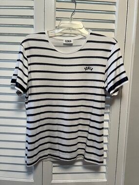 Sonia by Sonia Rykiel Striped Crewneck Tee in White & Navy size M
